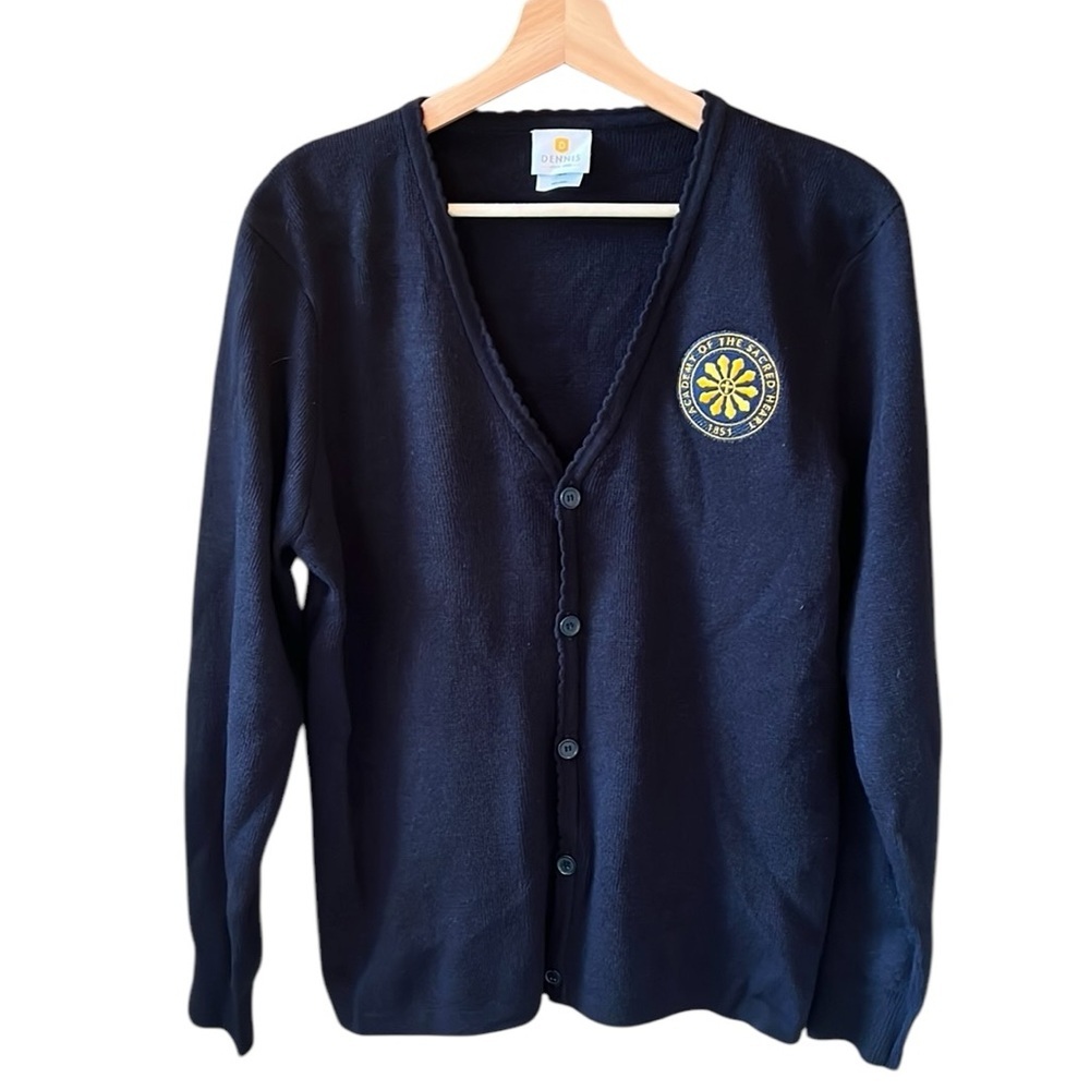 Dennis Collegiate Navy Cardigan Sweater XL Youth Like New Sacred Heart Academy
